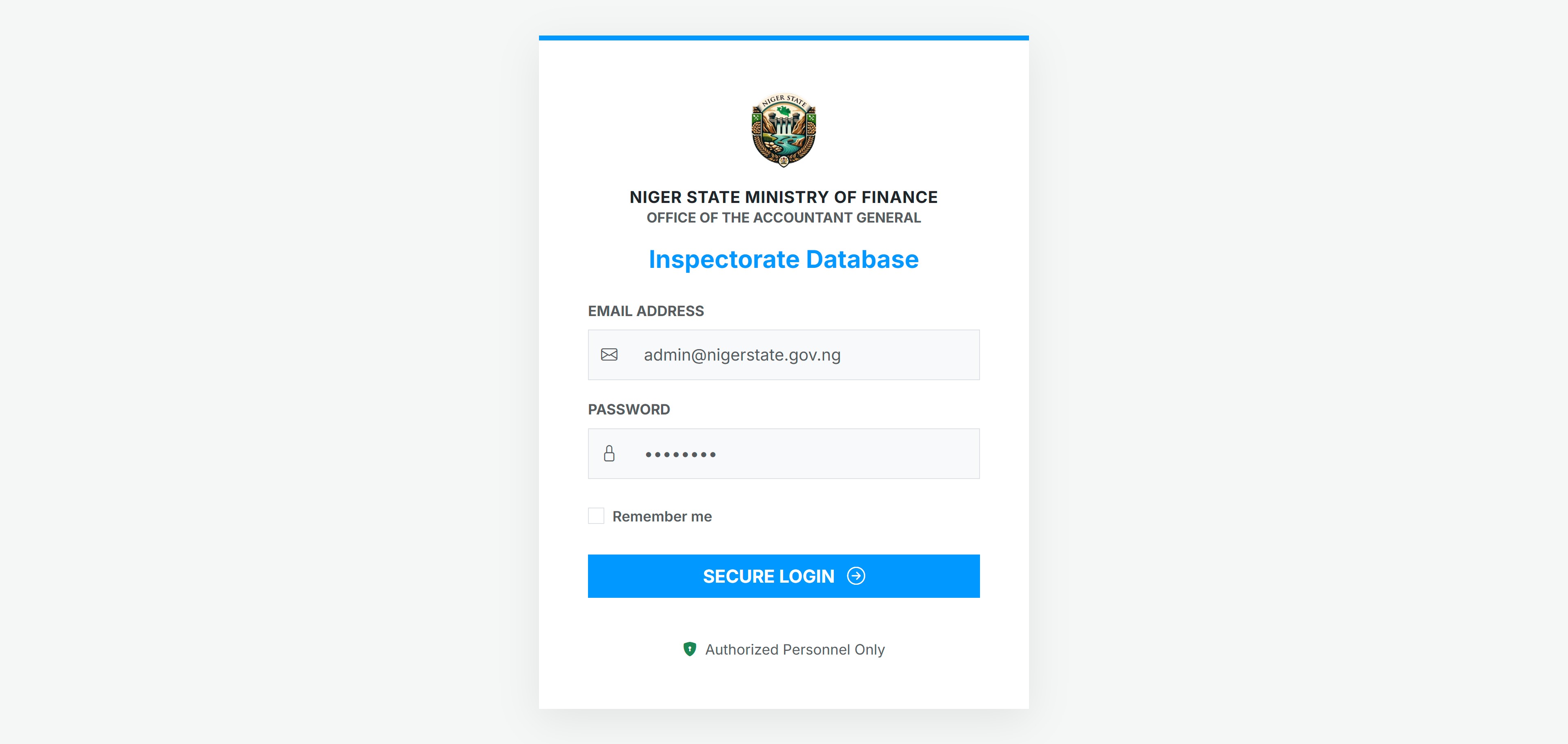Gallery image for Niger State Ministry of Finance – Office of the Accountant General (Inspectorate Database)